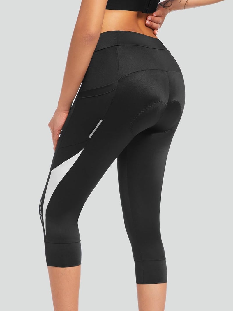 qualidyne Women's Bike Pants 4D Padded Cycling Capris Shorts 3/4 Bicycle Biking Tights with Pockets - Image 2